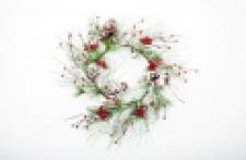 SNOW FLOCKED MIXED PINE WREATH W/BERRIES AND PINE CONES, 10 