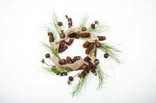LONG NEEDLE PINE WREATH WITH BURLAP, STARS, BELLS, AND PINE 