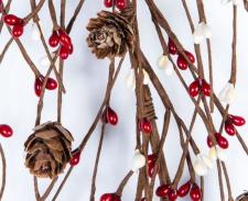 RICE BERRY GARLAND WITH PINE CONES, 53 IN., RED, CREAM - SOL