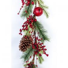 LARGE PINE CONE AND BELL GARLAND WITH BERRIES, 57 IN. - SOLD