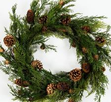 CEDAR AND PINE CONES WREATH ON TWIG BASE, 11 IN DIA RIM