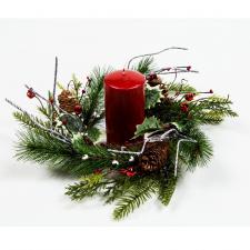 TWINE, PINE CONES, RED BELLS, HOLLY, BERRY AND PINE CANDLE R