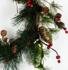HOLLY, RED BERRY, PINE CONE AND PINE WREATH ON TWIG BASE, 11