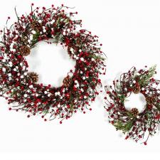 CEDAR, PINE CONES WREATH WITH BERRIES, SET OF TWO, 19 IN DIA