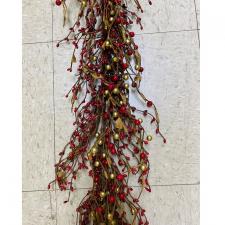 MIXED BERRY GARLAND W/LEAVES, HW, 53IN, RED/GOLD